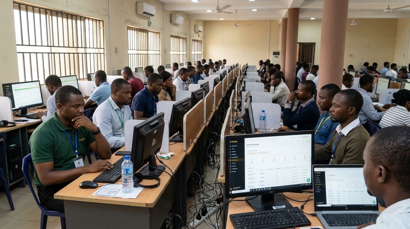 Candidates writing a professional certification exam at an accredited CBT centre