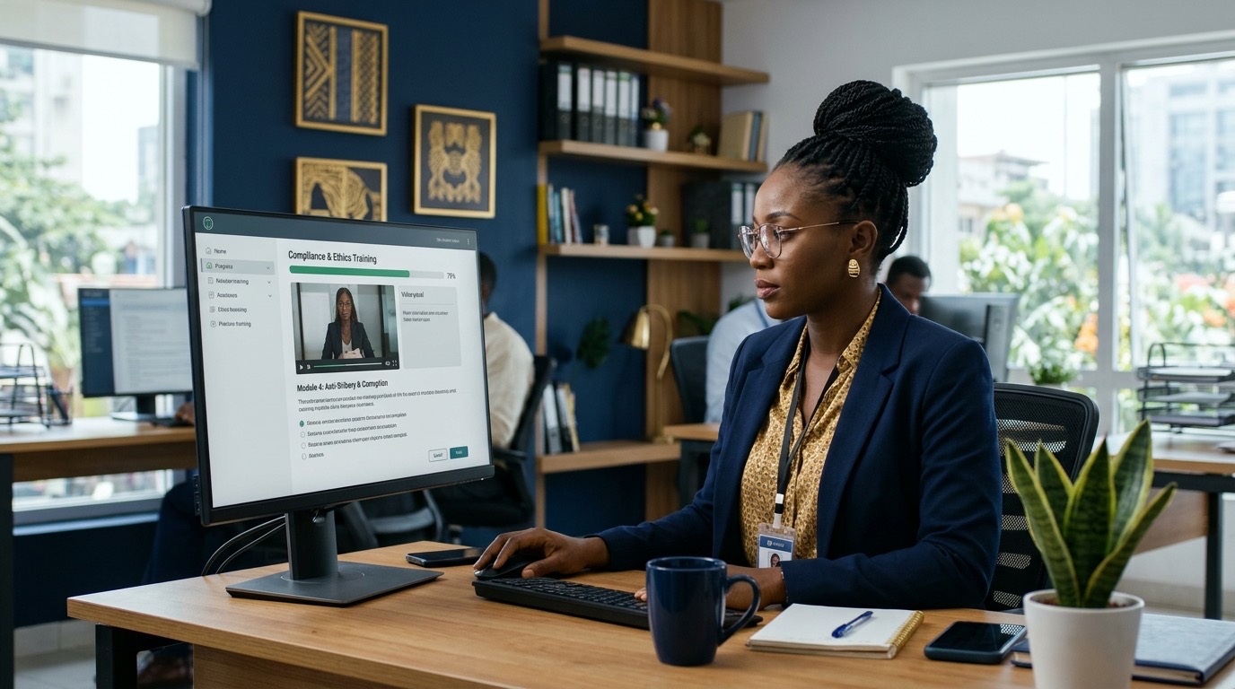Employee completing compliance training online