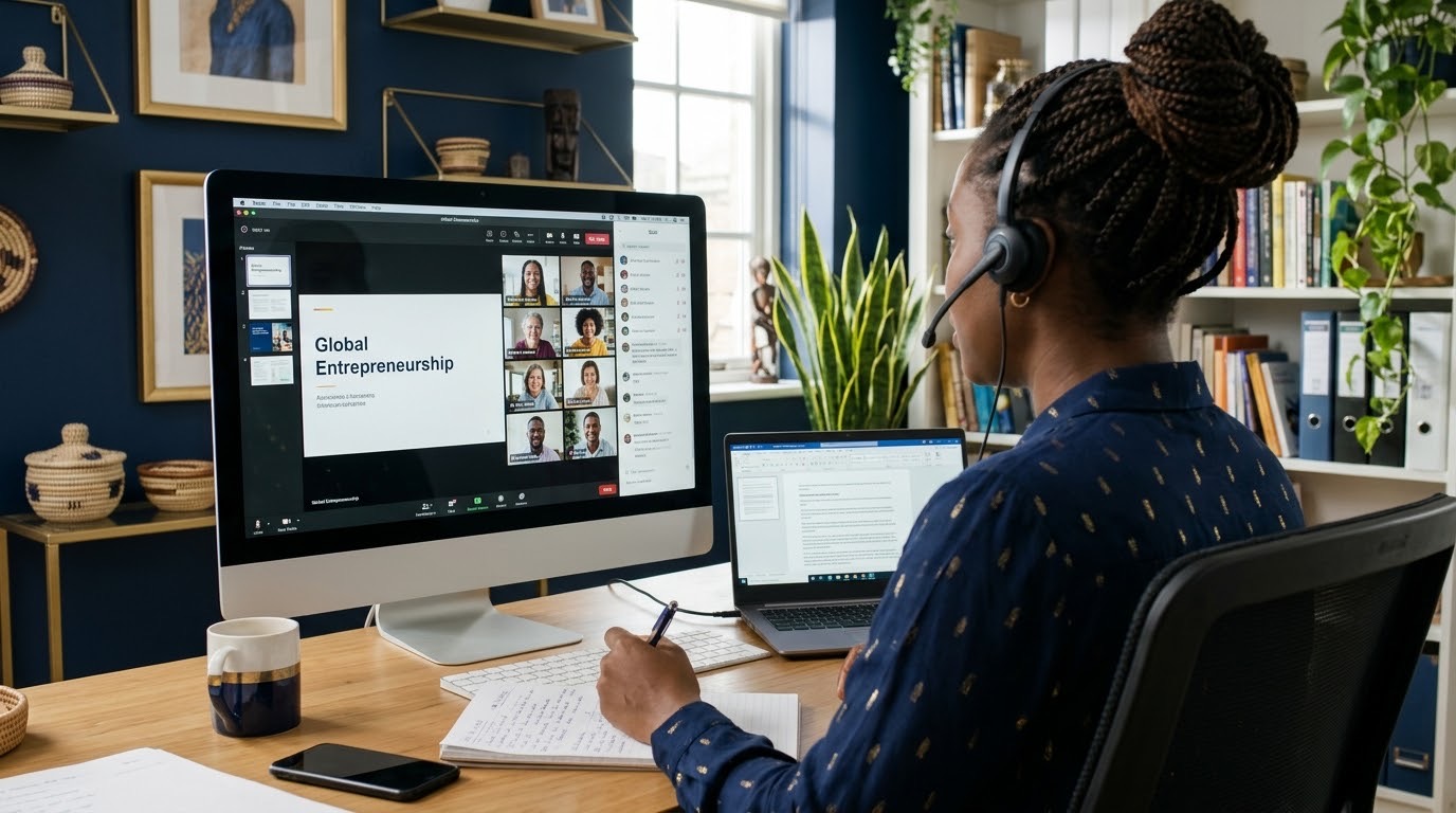 Learner attending an online course in a virtual class