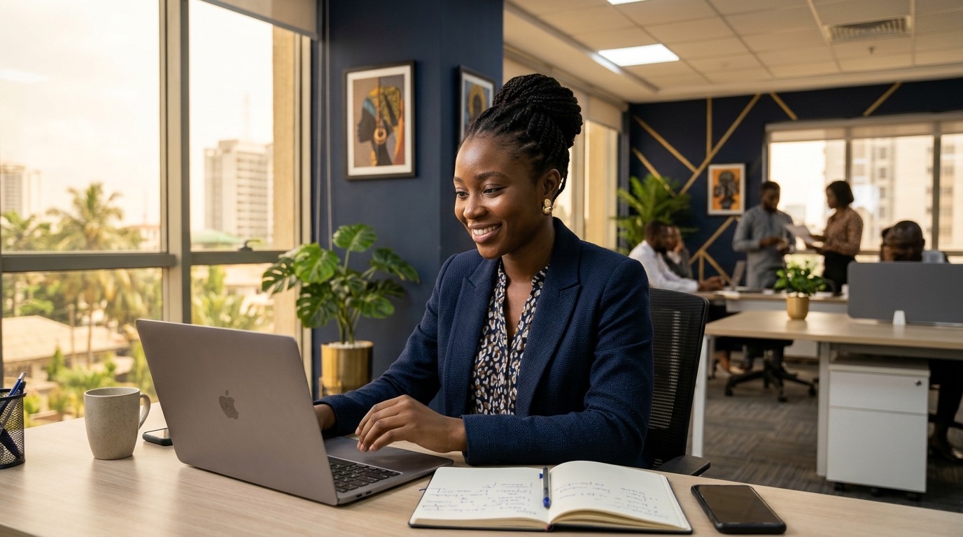Professional woman learning on a laptop